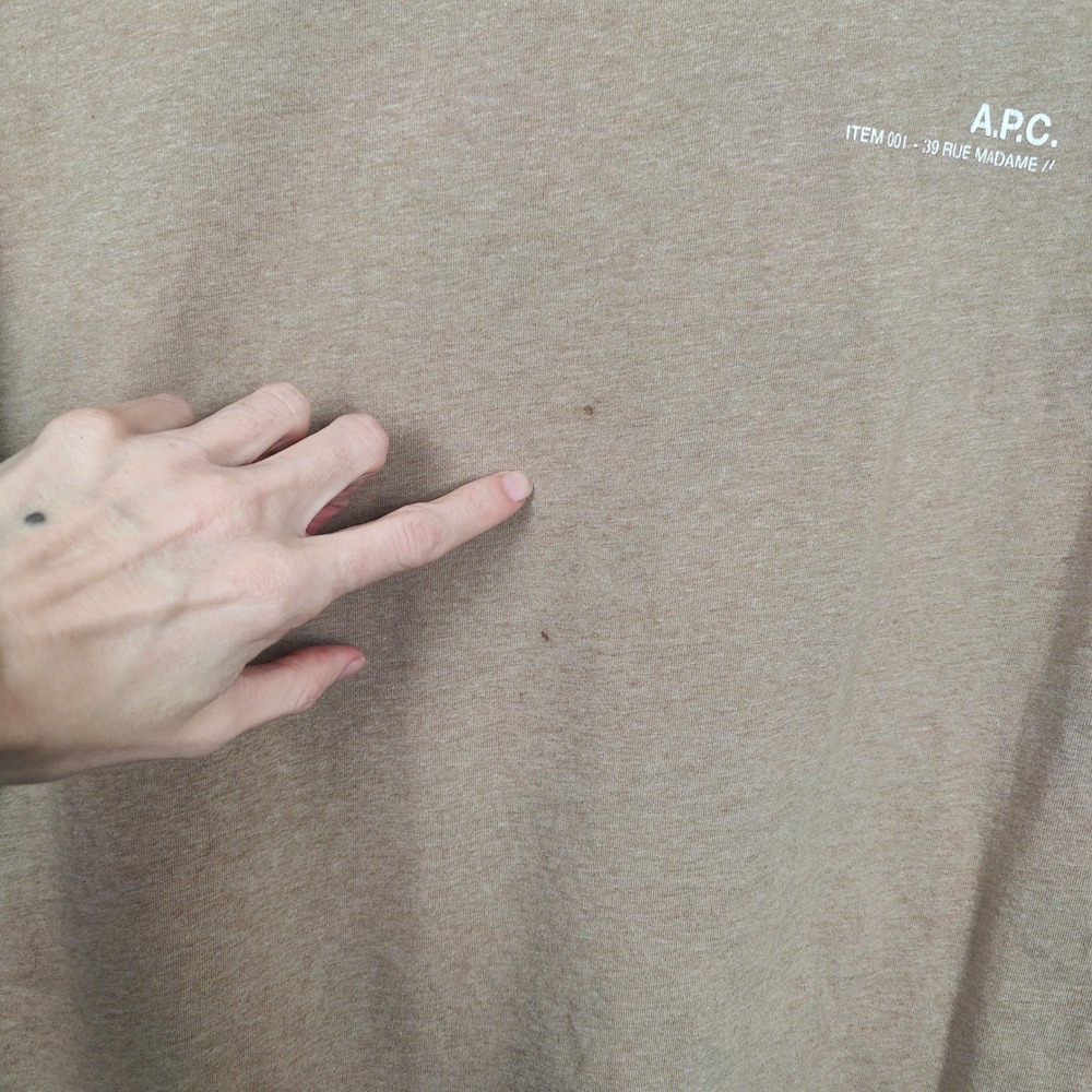 APC Logo T-shirt Mens XL Tan Heather Cotton Crewneck Boxy Top‎ Tee Designer - Picture 5 of 11